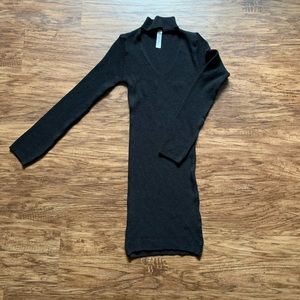 Women's black long sleeve sweater rib dress